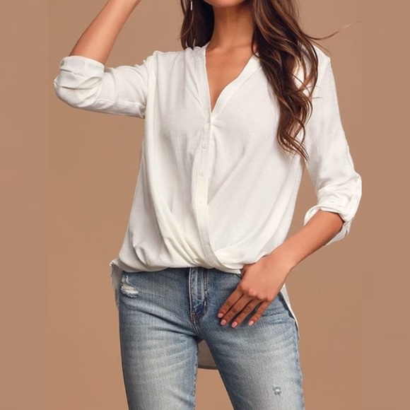 Lulus Tops - Lulu’s Making a Difference Ivory Button-Up Top